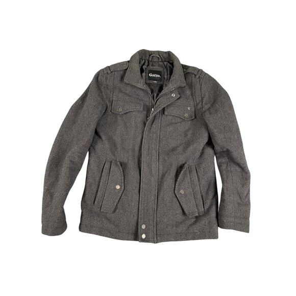 Guess Black Herringbone Wool Blend  Women's S/P Snap Front Lined Winter Coat - Picture 1 of 8